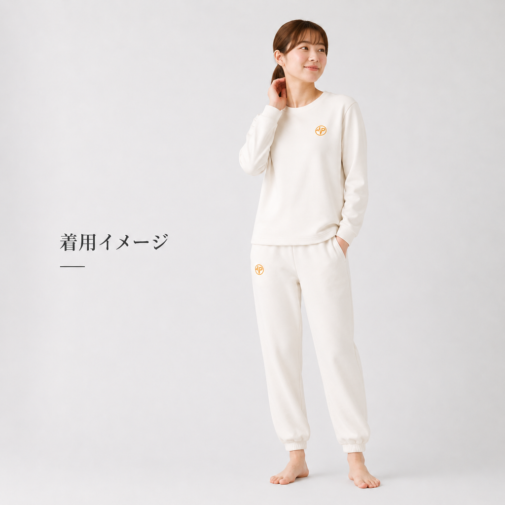 【静電気が出にくい天然コットン100%】リカバリーパジャマ上下セット（長袖Tシャツ・スウェットパンツ）