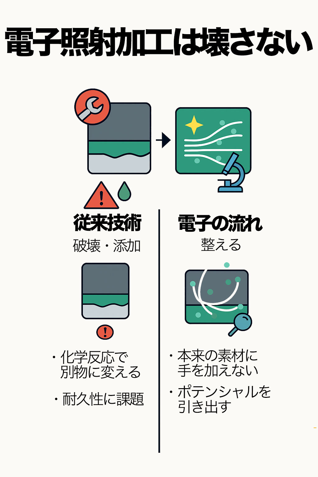 プラズマ電子加工のプロセスを示す模式図